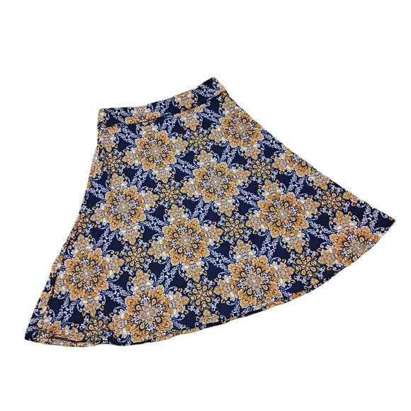 NEW Colette Mali Brushed Knit Foldover Knee Length Skirt Navy Blue Yellow/Tan XS - Picture 3 of 8